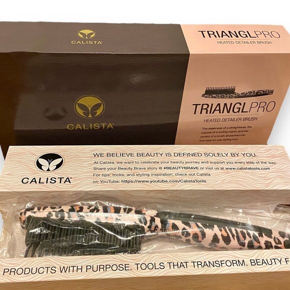 NEW Calista Triangl Pro Heated Detailer Brush Cheetah Straighten Curl Styling - Picture 2 of 7